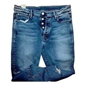 Mother The Stunner Ankle Fray Whiplash Jeans Womens Size 31 Button Fly Raw Hem